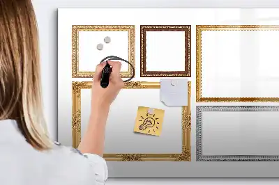 Magnetic glass dry erase board with gold frame