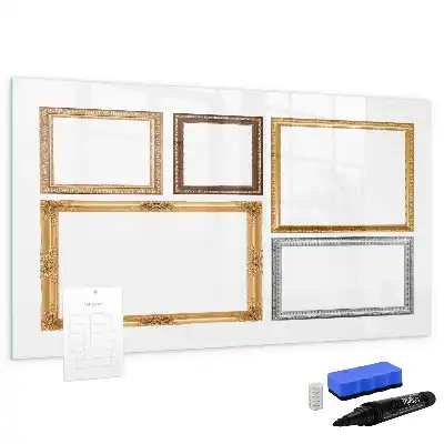 Magnetic glass dry erase board with gold frame