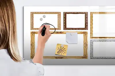 Magnetic glass dry erase board with gold frame