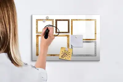 Magnetic glass dry erase board with gold frame