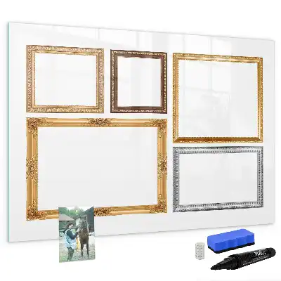 Magnetic glass dry erase board with gold frame