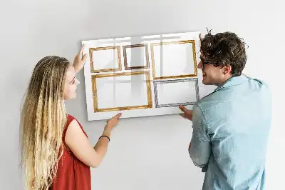 Magnetic glass dry erase board with gold frame