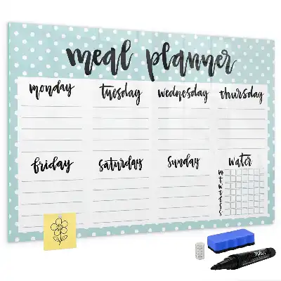 Magnetic glass dry erase meal planner for kitchen organization