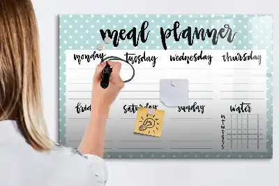 Magnetic glass dry erase meal planner for kitchen organization