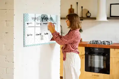 Magnetic glass dry erase meal planner for kitchen organization