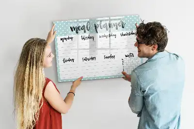Magnetic glass dry erase meal planner for kitchen organization