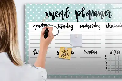 Magnetic glass dry erase meal planner for kitchen organization