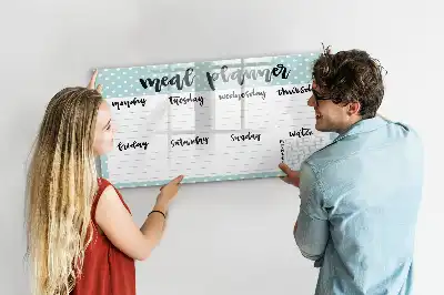 Magnetic glass dry erase meal planner for kitchen organization
