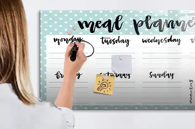 Magnetic glass dry erase meal planner for kitchen organization