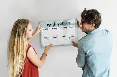 Magnetic glass dry erase meal planner for kitchen organization