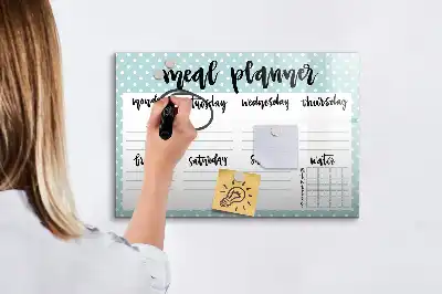 Magnetic glass dry erase meal planner for kitchen organization