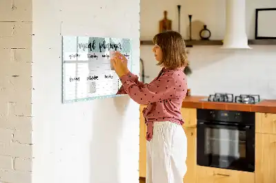 Magnetic glass dry erase meal planner for kitchen organization