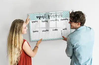 Magnetic glass dry erase meal planner for kitchen organization
