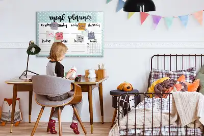 Magnetic glass dry erase meal planner for kitchen organization