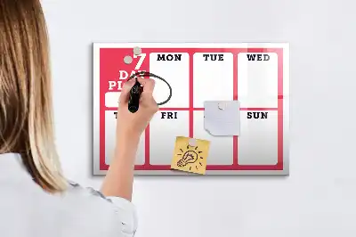 Magnetic glass dry erase board weekly planner