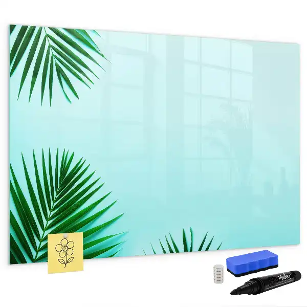 Magnetic marker board with a palm leaf print