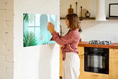 Magnetic marker board with a palm leaf print