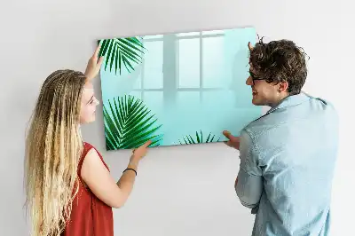 Magnetic marker board with a palm leaf print