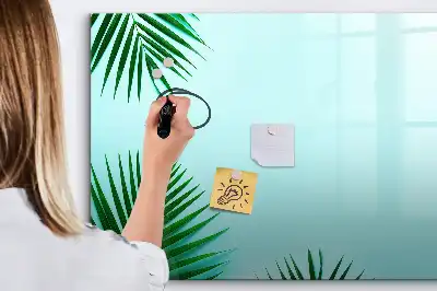 Magnetic marker board with a palm leaf print