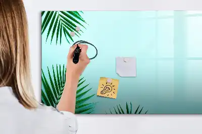 Magnetic marker board with a palm leaf print
