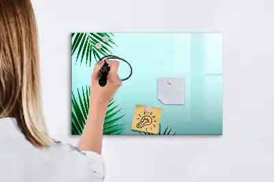 Magnetic marker board with a palm leaf print
