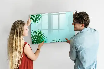 Magnetic marker board with a palm leaf print