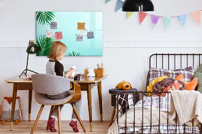 Magnetic marker board with a palm leaf print