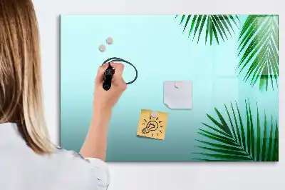 Magnetic glass dry erase board exotic leaves design