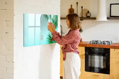 Magnetic glass dry erase board exotic leaves design