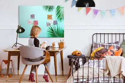 Magnetic glass dry erase board exotic leaves design