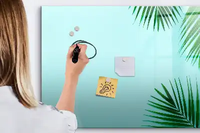 Magnetic glass dry erase board exotic leaves design