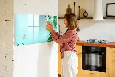 Magnetic glass dry erase board exotic leaves design