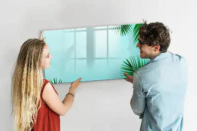 Magnetic glass dry erase board exotic leaves design