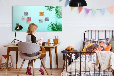 Magnetic glass dry erase board exotic leaves design