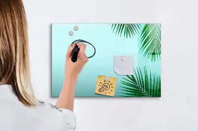 Magnetic glass dry erase board exotic leaves design