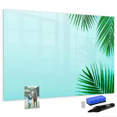 Magnetic glass dry erase board exotic leaves design