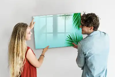 Magnetic glass dry erase board exotic leaves design