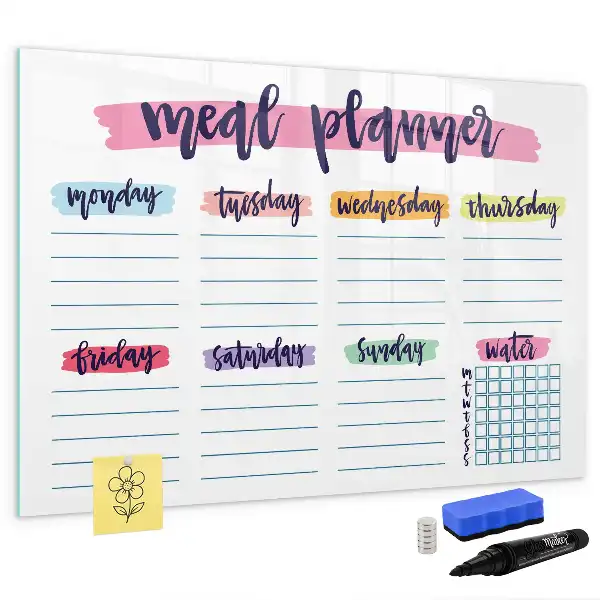 Magnetic glass dry erase board weekly menu planner