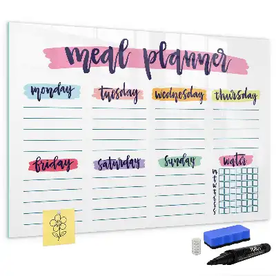 Magnetic glass dry erase board weekly menu planner