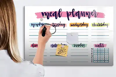 Magnetic glass dry erase board weekly menu planner