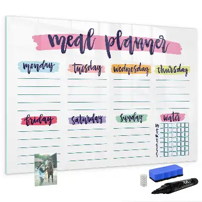 Magnetic glass dry erase board weekly menu planner