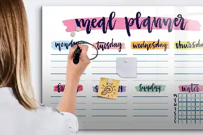 Magnetic glass dry erase board weekly menu planner