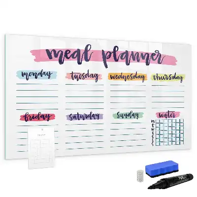 Magnetic glass dry erase board weekly menu planner