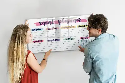 Magnetic glass dry erase board weekly menu planner