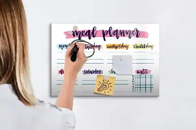 Magnetic glass dry erase board weekly menu planner