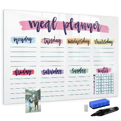Magnetic glass dry erase board weekly menu planner