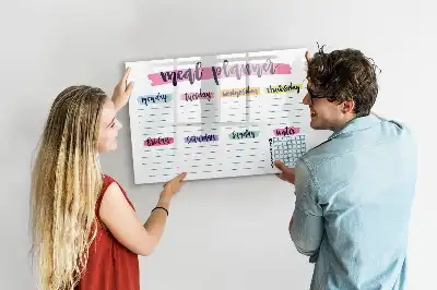 Magnetic glass dry erase board weekly menu planner