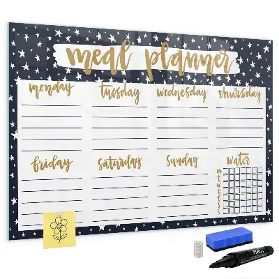 Magnetic glass dry erase board meal planner with stars design