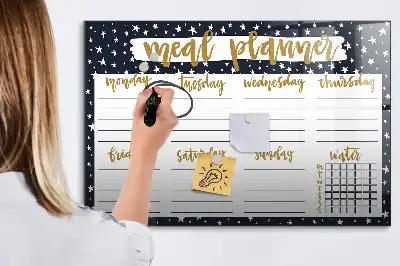 Magnetic glass dry erase board meal planner with stars design