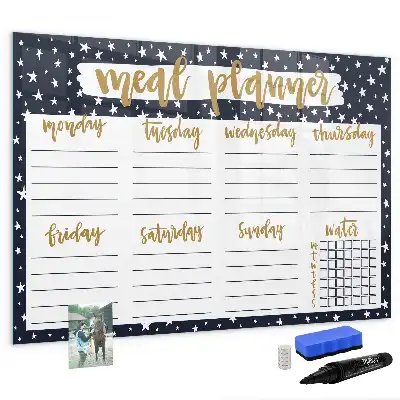 Magnetic glass dry erase board meal planner with stars design